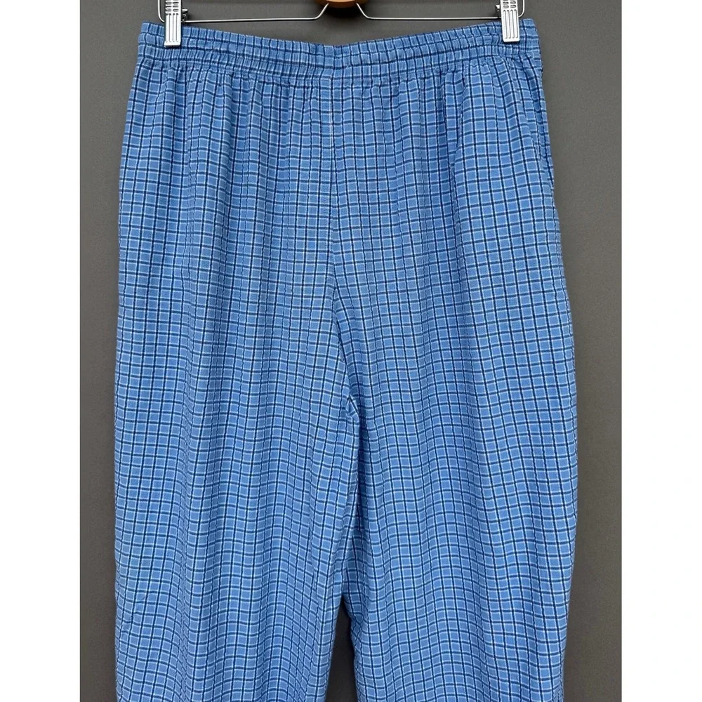 Geoffrey Beene Mens Pajama Pants Large Blue White Check 100% Cotton Lounge Sleep